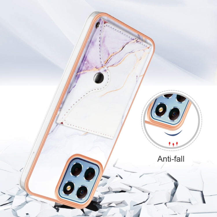 For Honor X8 5G / X6 4G Marble Pattern IMD Card Slot Phone Case(White Purple)
