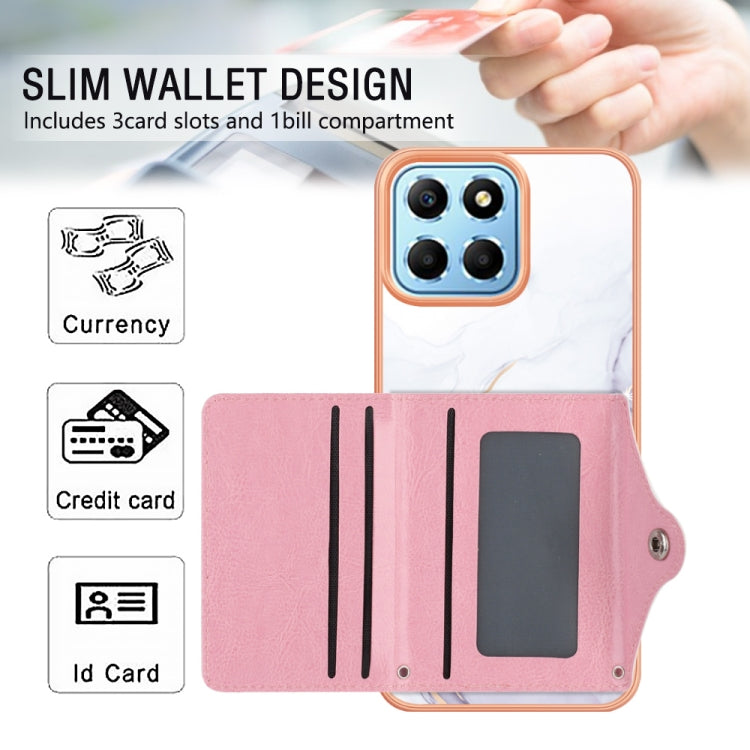 For Honor X8 5G / X6 4G Marble Pattern IMD Card Slot Phone Case(White Purple)