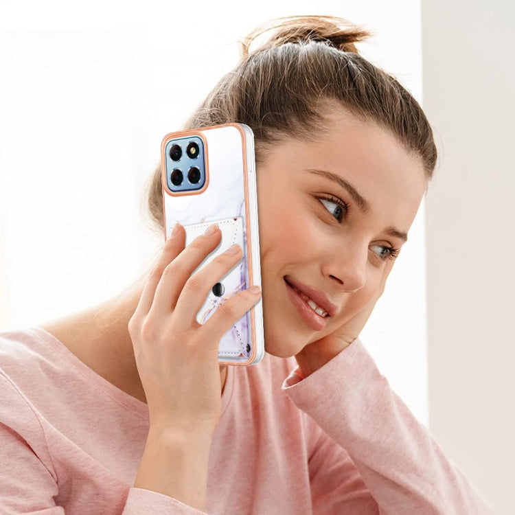 For Honor X8 5G / X6 4G Marble Pattern IMD Card Slot Phone Case(White Purple)