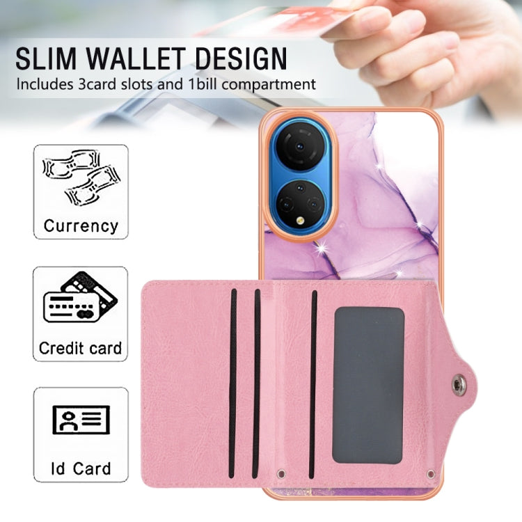 For Honor X7 Marble Pattern IMD Card Slot Phone Case(Pink Purple Gold)