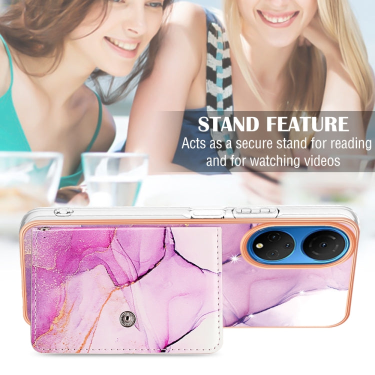 For Honor X7 Marble Pattern IMD Card Slot Phone Case(Pink Purple Gold)