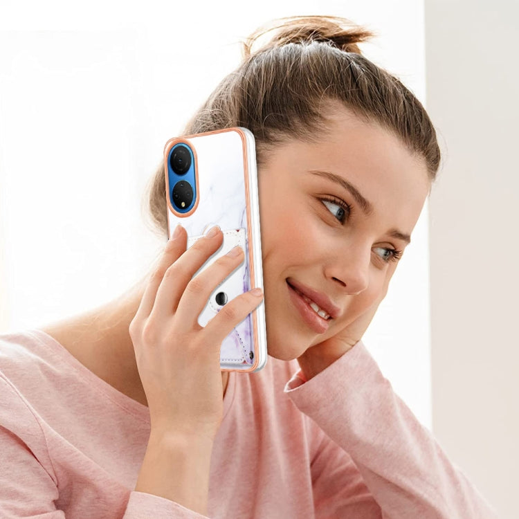 For Honor X7 Marble Pattern IMD Card Slot Phone Case(White Purple)