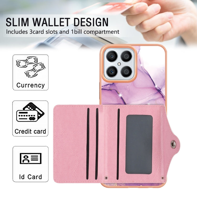 For Honor X8 4G Marble Pattern IMD Card Slot Phone Case(Pink Purple Gold)