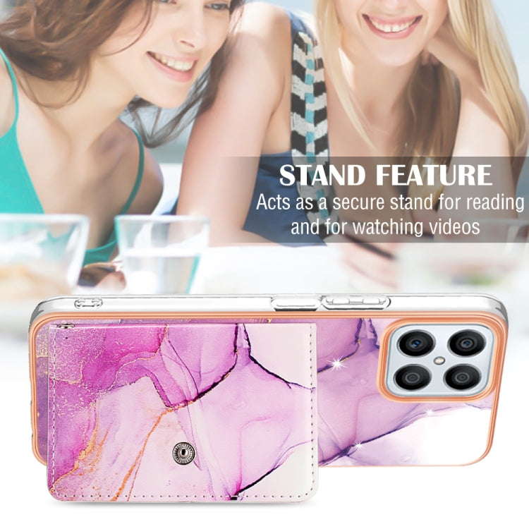 For Honor X8 4G Marble Pattern IMD Card Slot Phone Case(Pink Purple Gold)