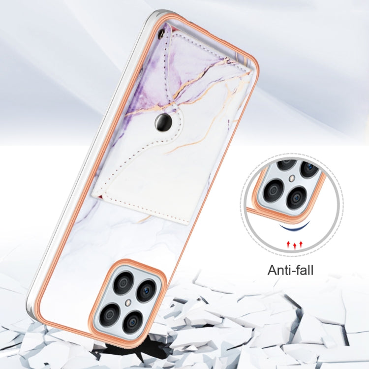 For Honor X8 4G Marble Pattern IMD Card Slot Phone Case(White Purple)