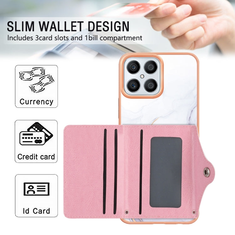 For Honor X8 4G Marble Pattern IMD Card Slot Phone Case(White Purple)