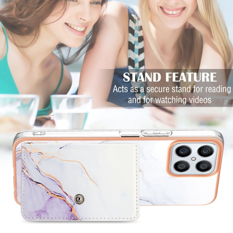 For Honor X8 4G Marble Pattern IMD Card Slot Phone Case(White Purple)