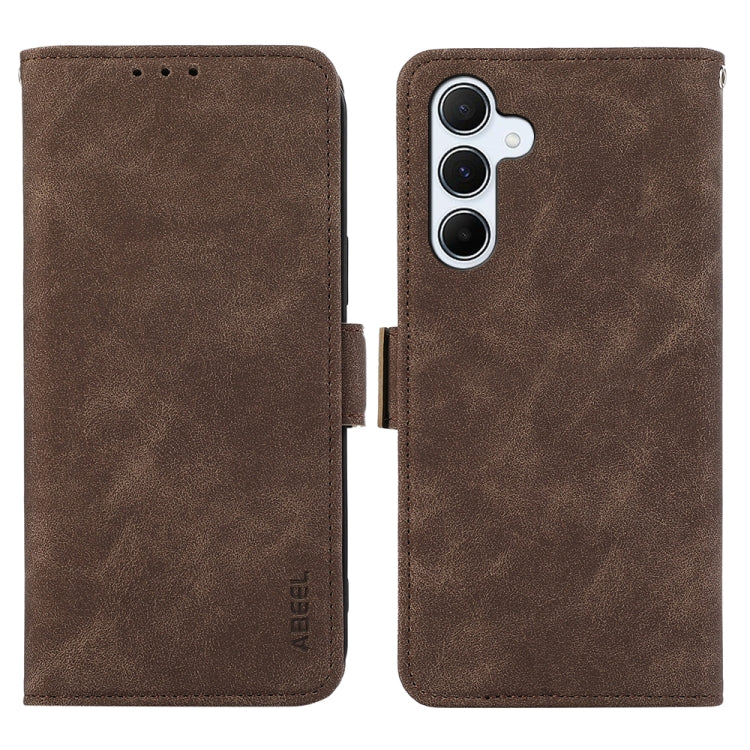 For Samsung Galaxy S24 5G ABEEL Frosted Magnetic RFID Leather Phone Case(Brown)