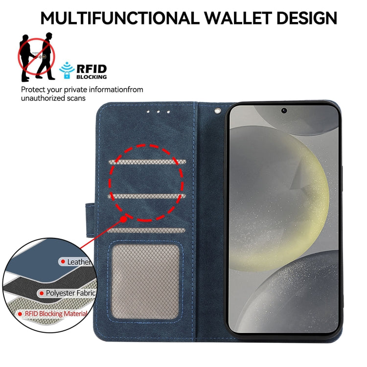 For Samsung Galaxy S24 5G ABEEL Color Block Magnetic RFID Leather Phone Case(Blue-Brown)