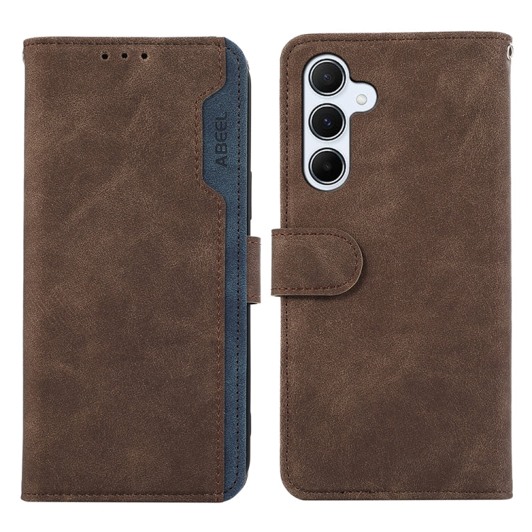 For Samsung Galaxy S24 5G ABEEL Color Block Magnetic RFID Leather Phone Case(Brown-Blue)