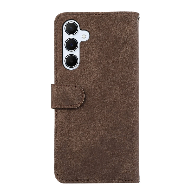 For Samsung Galaxy S24 5G ABEEL Color Block Magnetic RFID Leather Phone Case(Brown-Blue)