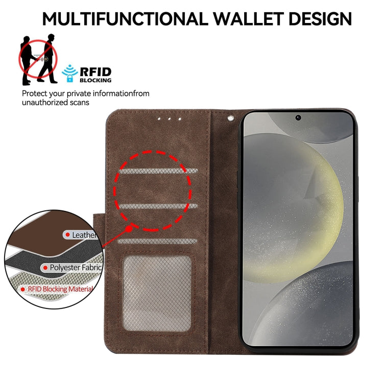 For Samsung Galaxy S24 5G ABEEL Color Block Magnetic RFID Leather Phone Case(Brown-Blue)