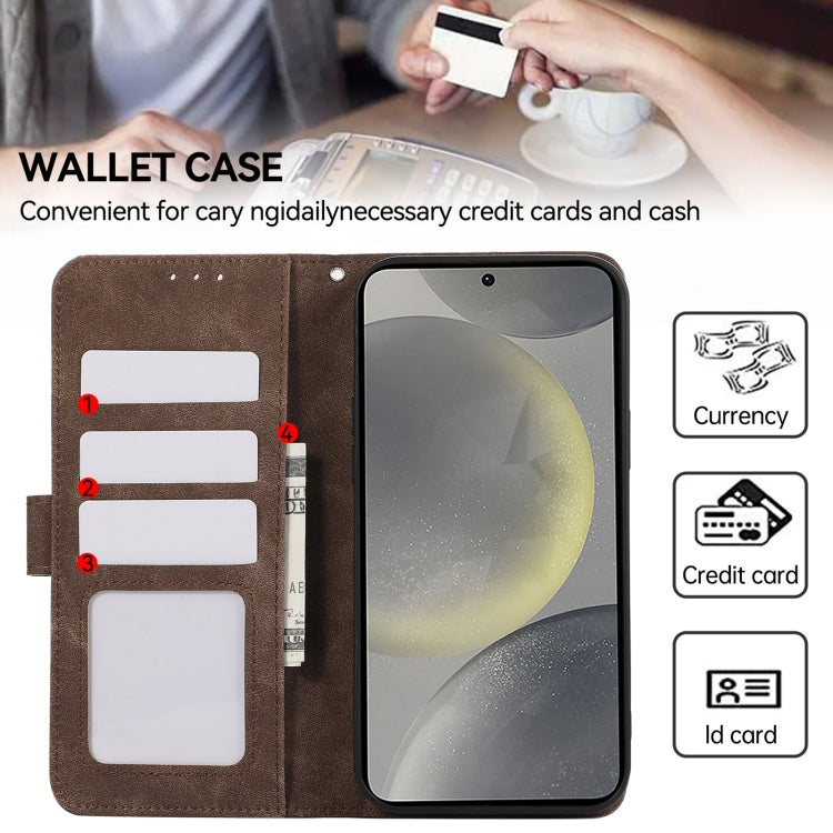 For Samsung Galaxy S24 5G ABEEL Color Block Magnetic RFID Leather Phone Case(Brown-Blue)