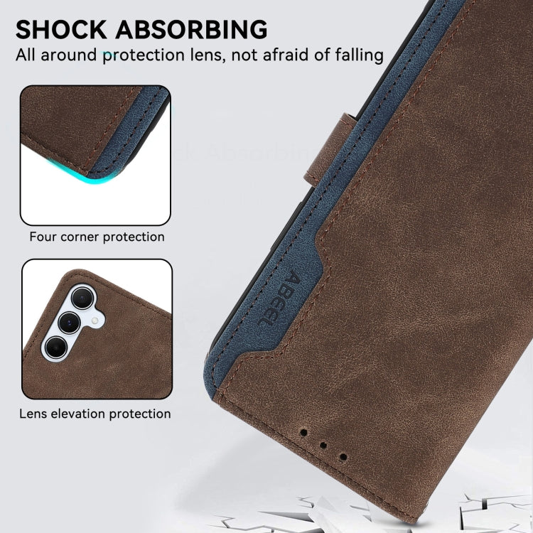 For Samsung Galaxy S24 5G ABEEL Color Block Magnetic RFID Leather Phone Case(Brown-Blue)