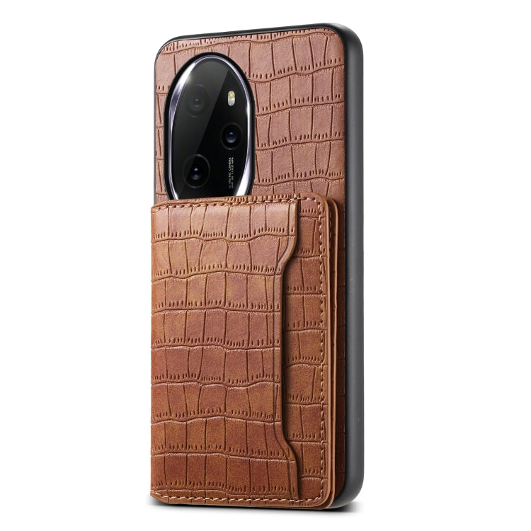 For Honor 100 Pro Crocodile Texture Card Bag Design Full Coverage Phone Case(Brown)