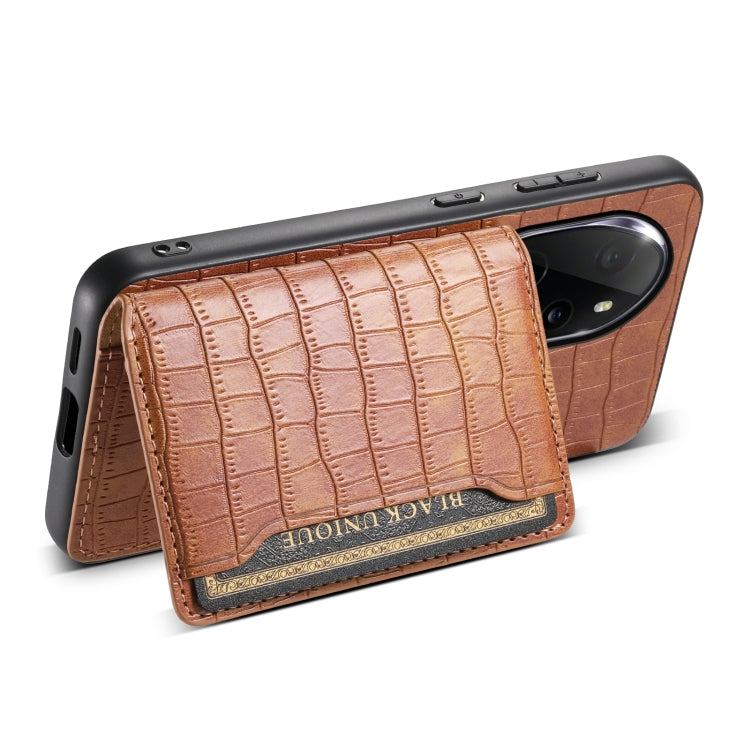 For Honor 100 Pro Crocodile Texture Card Bag Design Full Coverage Phone Case(Brown)
