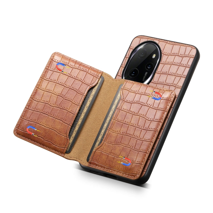 For Honor 100 Pro Crocodile Texture Card Bag Design Full Coverage Phone Case(Brown)