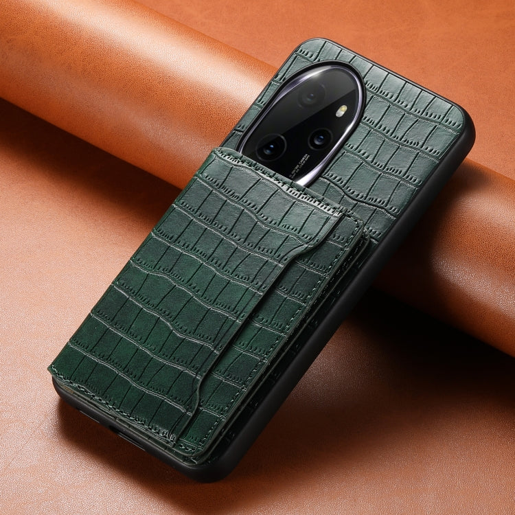 For Honor 100 Pro Crocodile Texture Card Bag Design Full Coverage Phone Case(Green)