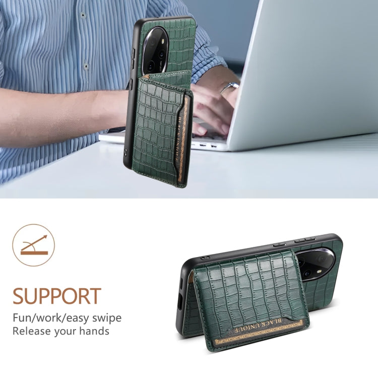 For Honor 100 Pro Crocodile Texture Card Bag Design Full Coverage Phone Case(Green)