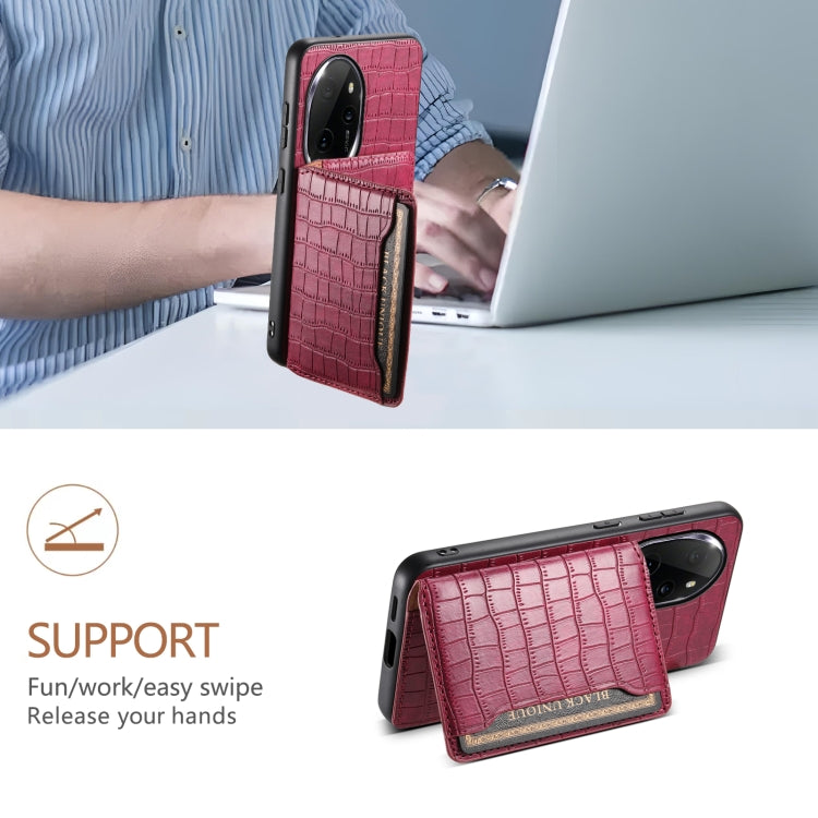 For Honor 100 Pro Crocodile Texture Card Bag Design Full Coverage Phone Case(Red)