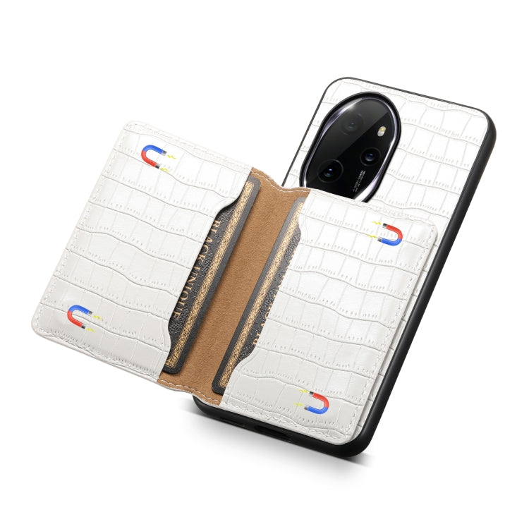 For Honor 100 Pro Crocodile Texture Card Bag Design Full Coverage Phone Case(White)