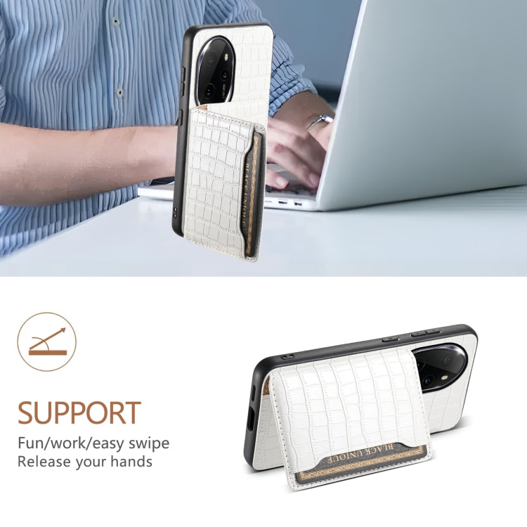 For Honor 100 Pro Crocodile Texture Card Bag Design Full Coverage Phone Case(White)