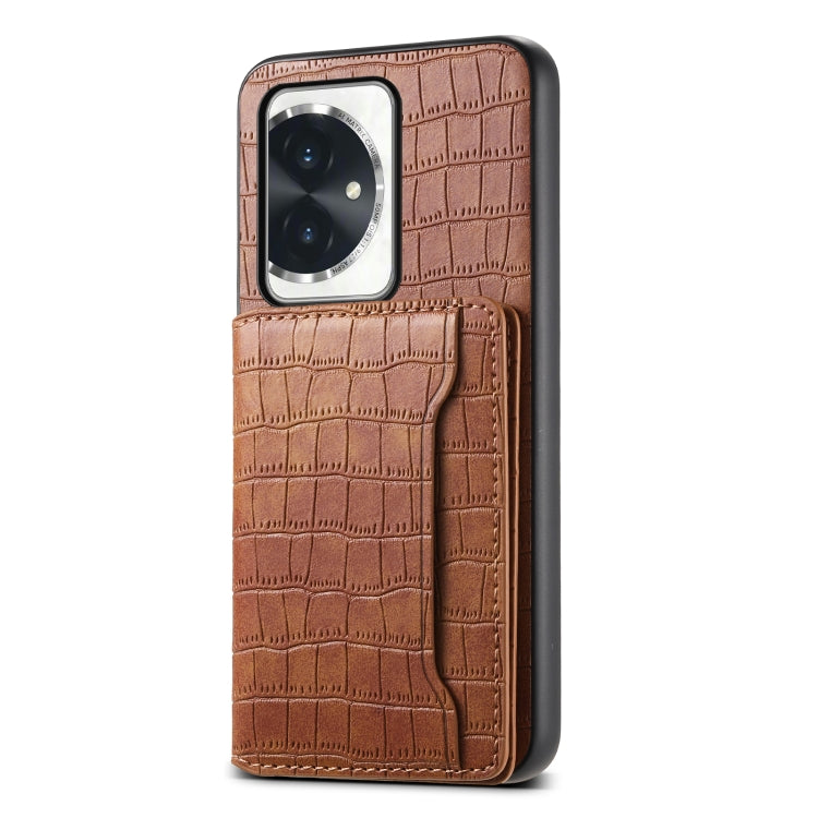 For Honor 100 Crocodile Texture Card Bag Design Full Coverage Phone Case(Brown)