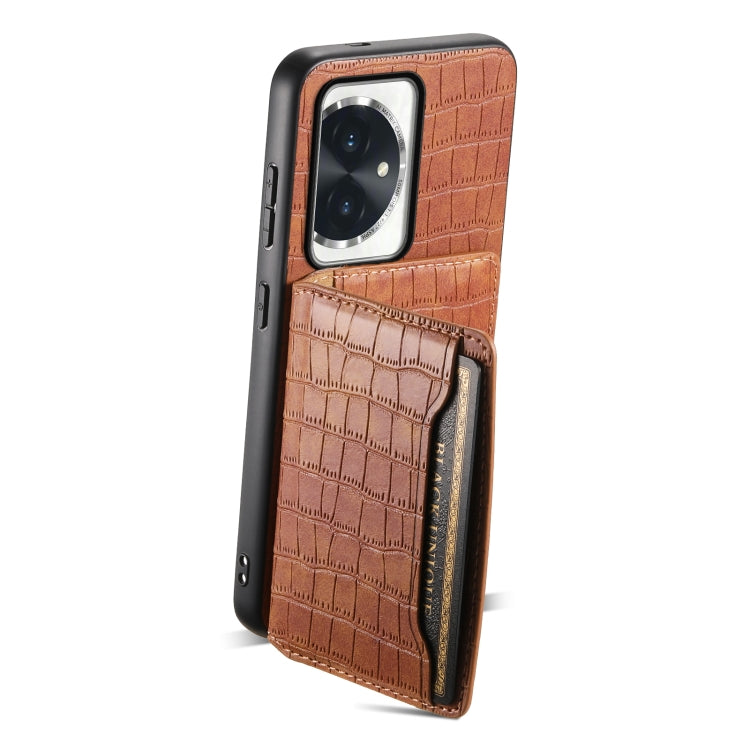 For Honor 100 Crocodile Texture Card Bag Design Full Coverage Phone Case(Brown)