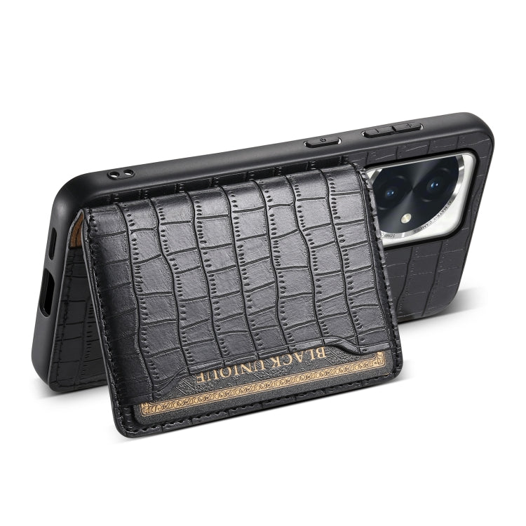For Honor 100 Crocodile Texture Card Bag Design Full Coverage Phone Case(Black)
