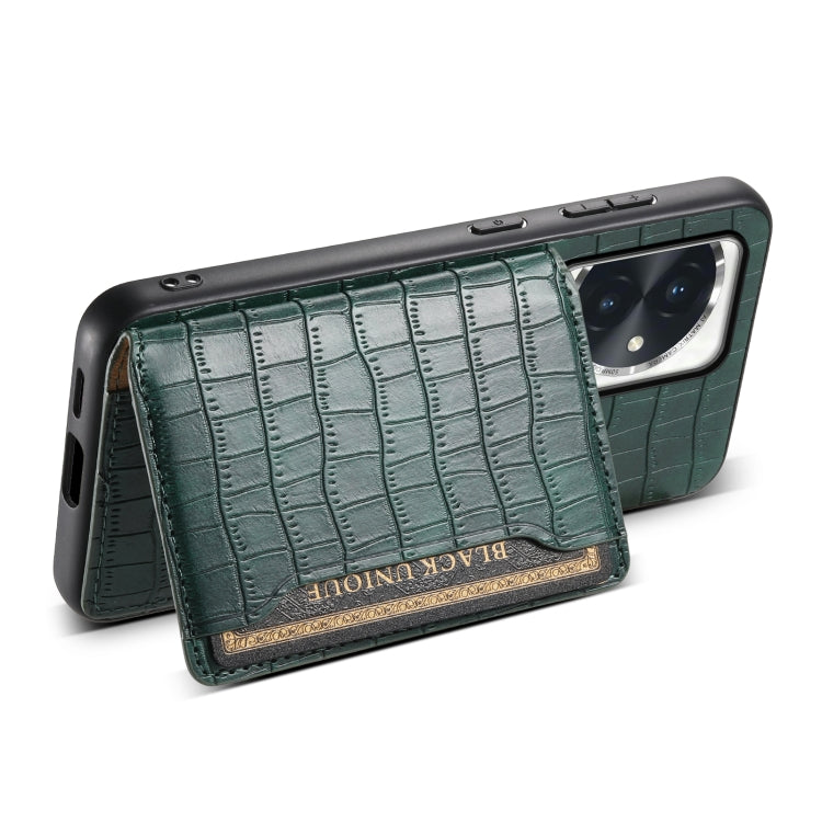 For Honor 100 Crocodile Texture Card Bag Design Full Coverage Phone Case(Green)