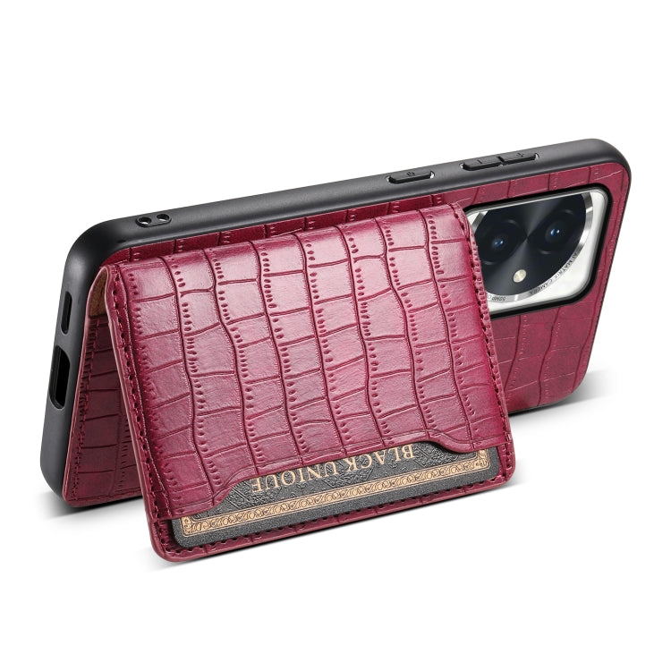 For Honor 100 Crocodile Texture Card Bag Design Full Coverage Phone Case(Red)
