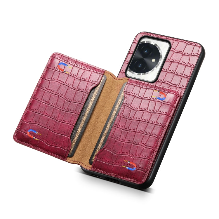 For Honor 100 Crocodile Texture Card Bag Design Full Coverage Phone Case(Red)