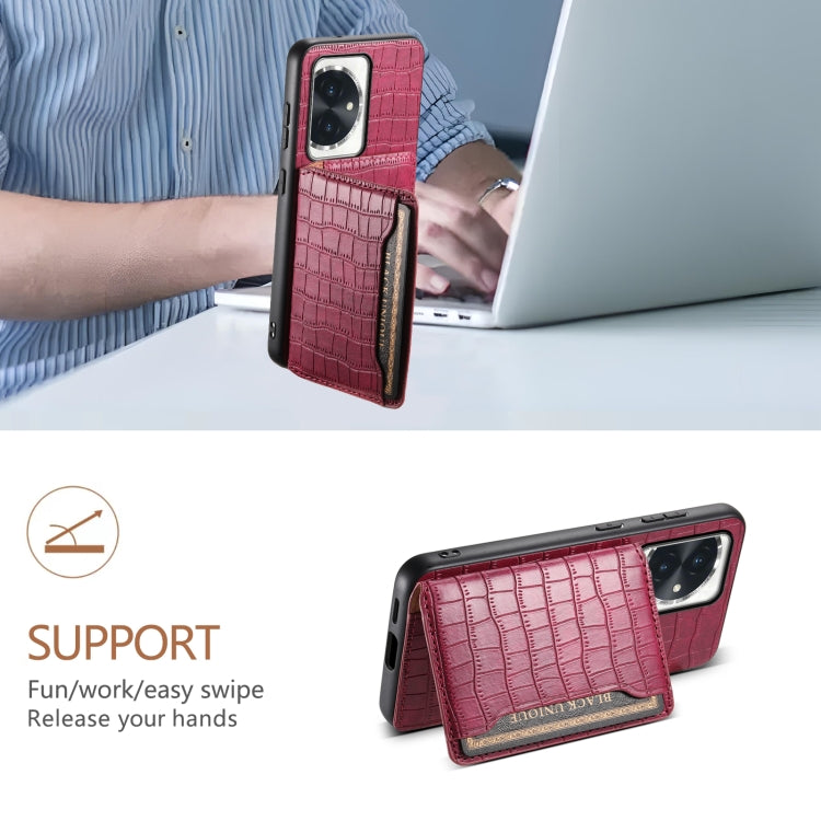 For Honor 100 Crocodile Texture Card Bag Design Full Coverage Phone Case(Red)
