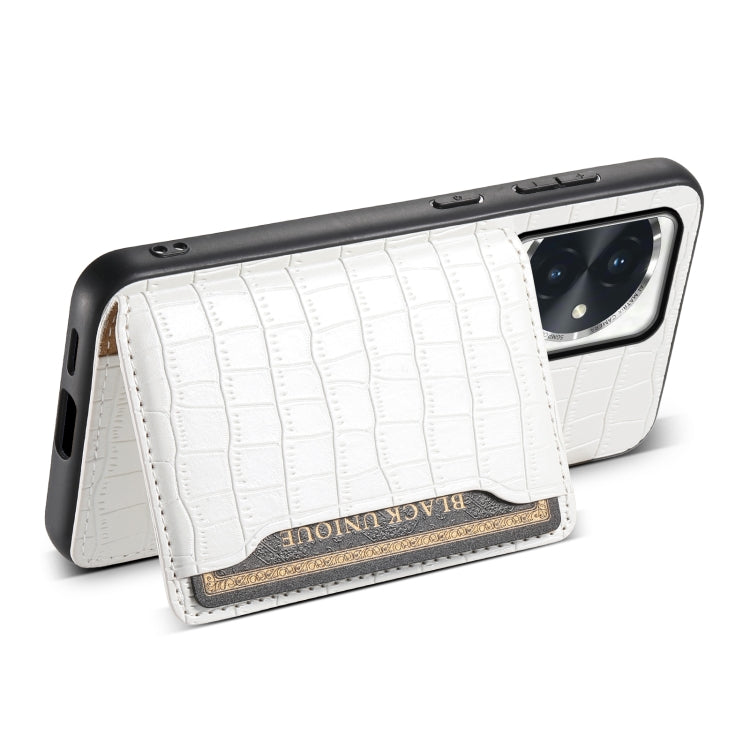 For Honor 100 Crocodile Texture Card Bag Design Full Coverage Phone Case(White)