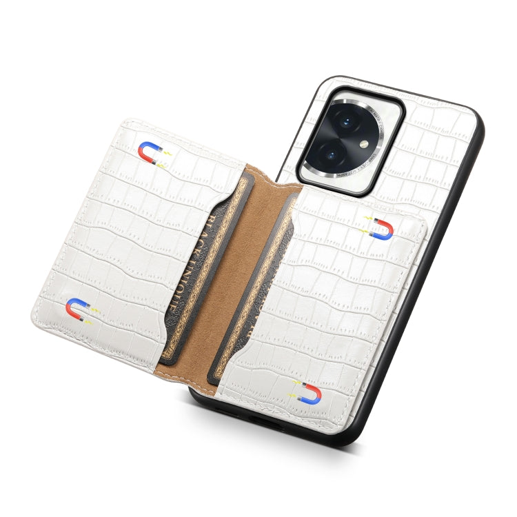 For Honor 100 Crocodile Texture Card Bag Design Full Coverage Phone Case(White)