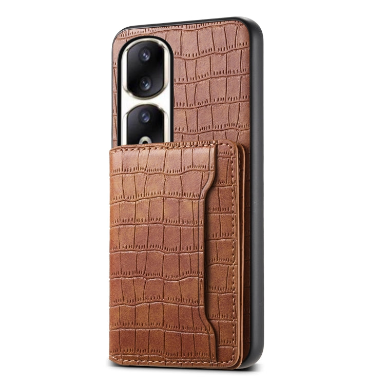 For Honor 90 Pro Crocodile Texture Card Bag Design Full Coverage Phone Case(Brown)