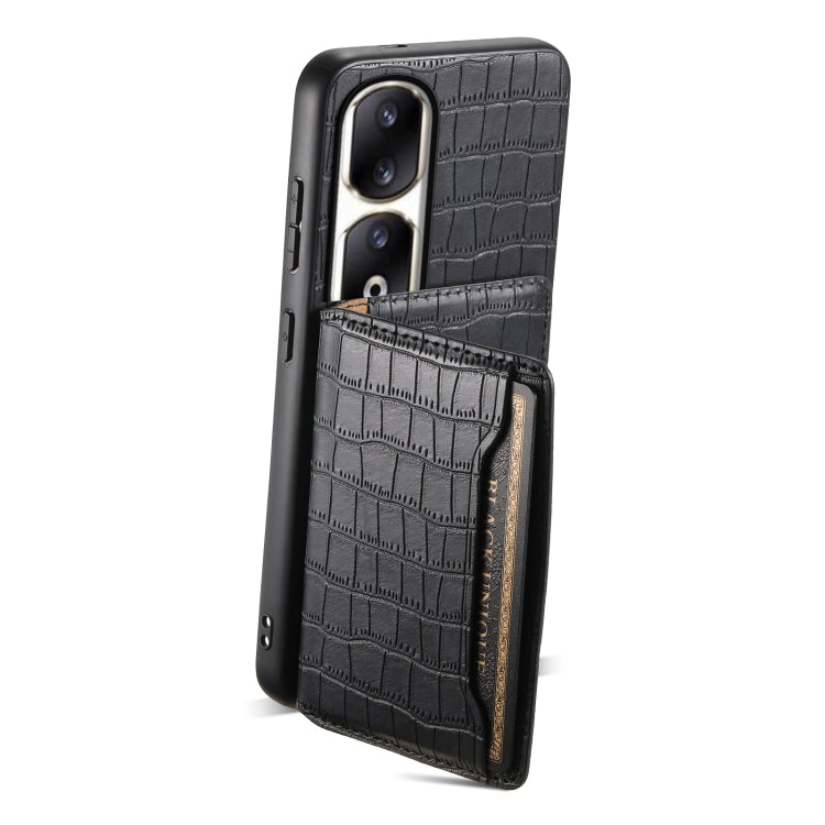 For Honor 90 Pro Crocodile Texture Card Bag Design Full Coverage Phone Case(Black)