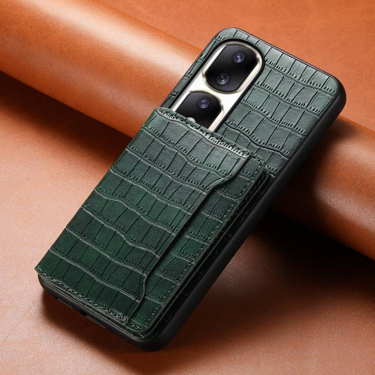 For Honor 90 Pro Crocodile Texture Card Bag Design Full Coverage Phone Case(Green)