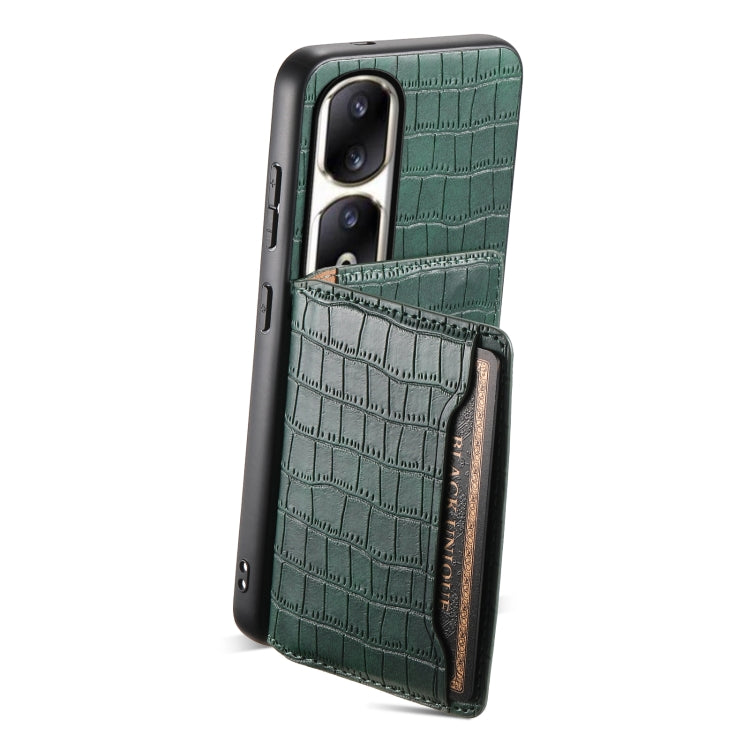 For Honor 90 Pro Crocodile Texture Card Bag Design Full Coverage Phone Case(Green)