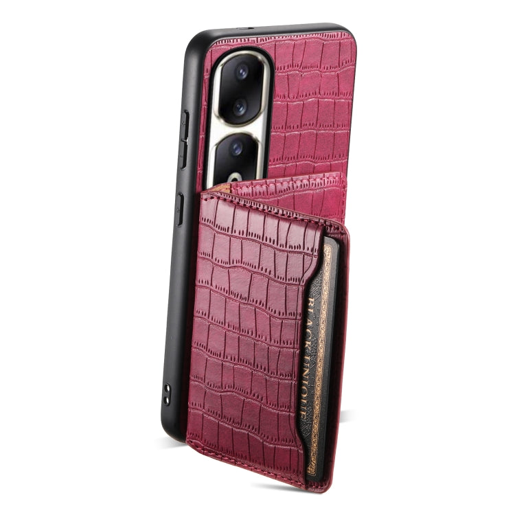 For Honor 90 Pro Crocodile Texture Card Bag Design Full Coverage Phone Case(Red)