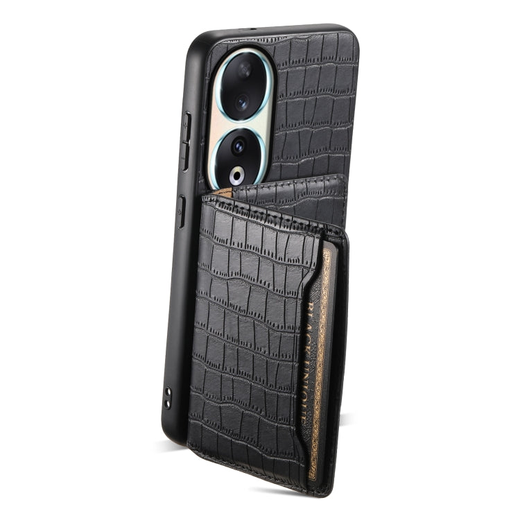 For Honor 90 Crocodile Texture Card Bag Design Full Coverage Phone Case(Black)