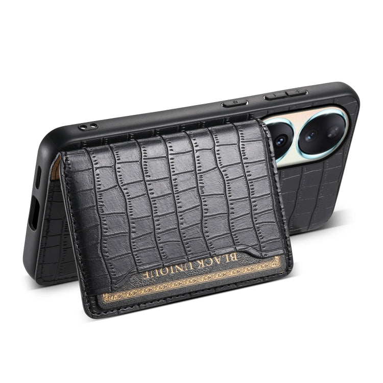 For Honor 90 Crocodile Texture Card Bag Design Full Coverage Phone Case(Black)