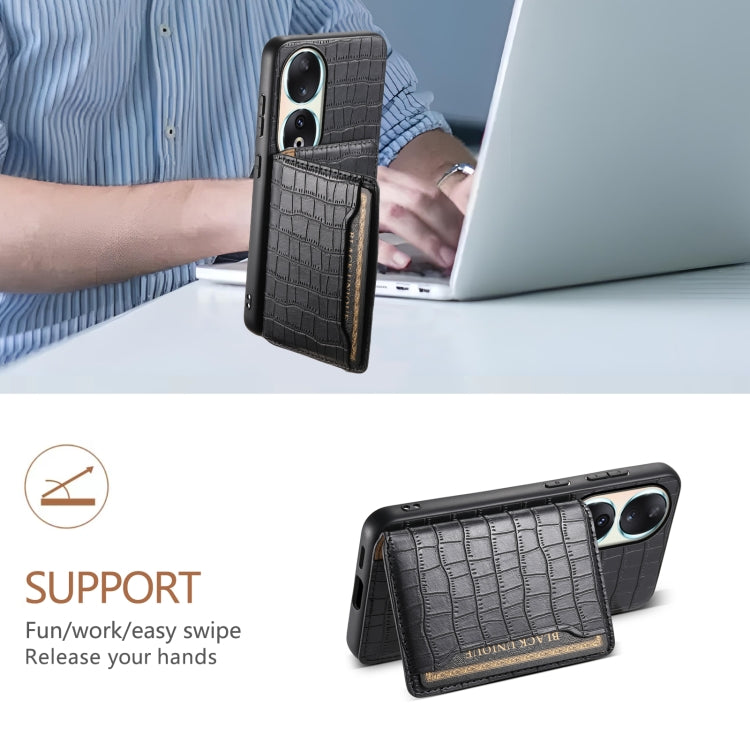 For Honor 90 Crocodile Texture Card Bag Design Full Coverage Phone Case(Black)