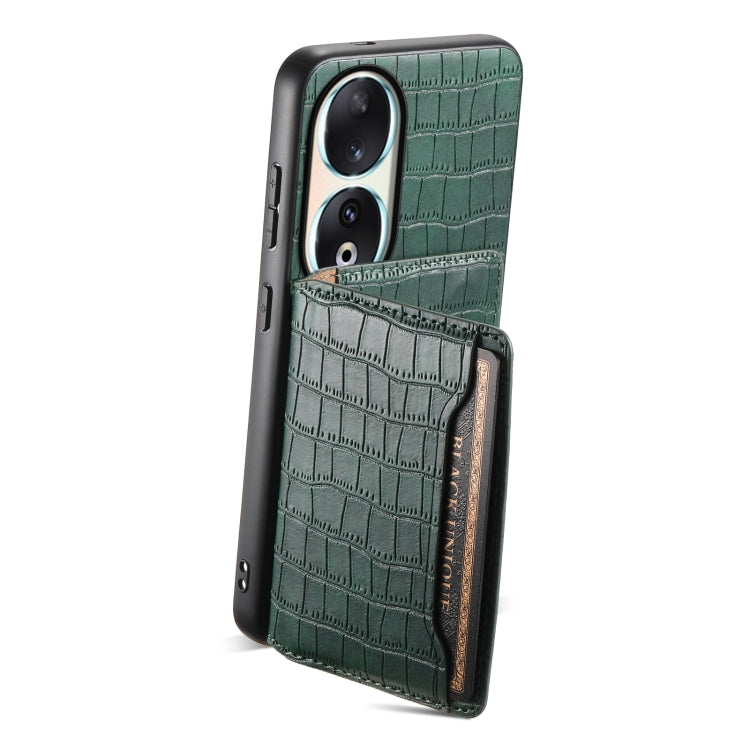 For Honor 90 Crocodile Texture Card Bag Design Full Coverage Phone Case(Green)