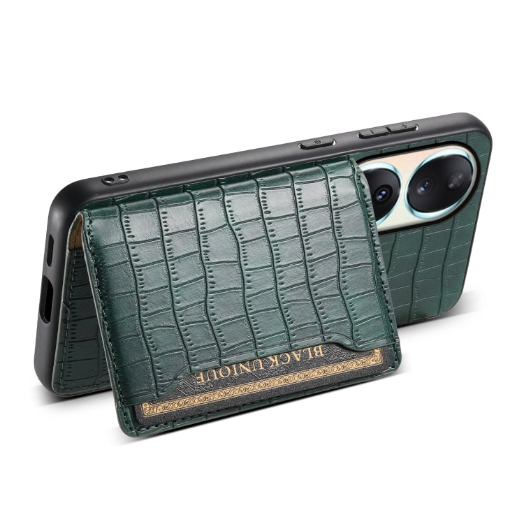 For Honor 90 Crocodile Texture Card Bag Design Full Coverage Phone Case(Green)