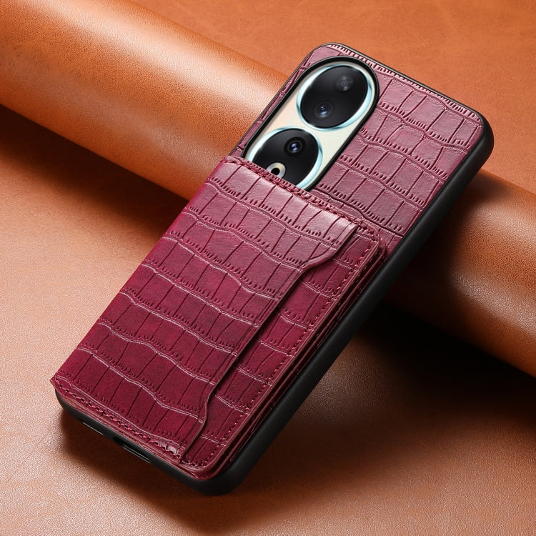 For Honor 90 Crocodile Texture Card Bag Design Full Coverage Phone Case(Red)