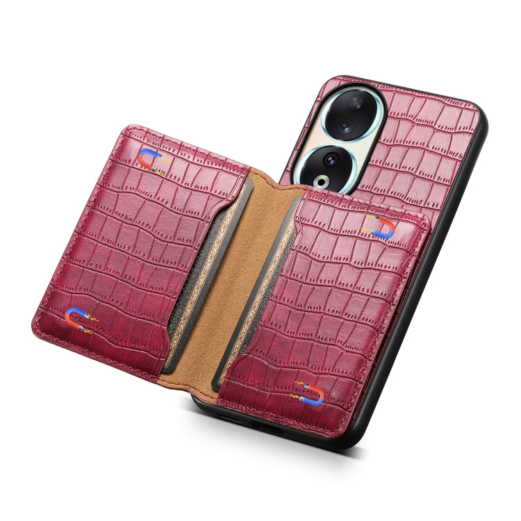 For Honor 90 Crocodile Texture Card Bag Design Full Coverage Phone Case(Red)