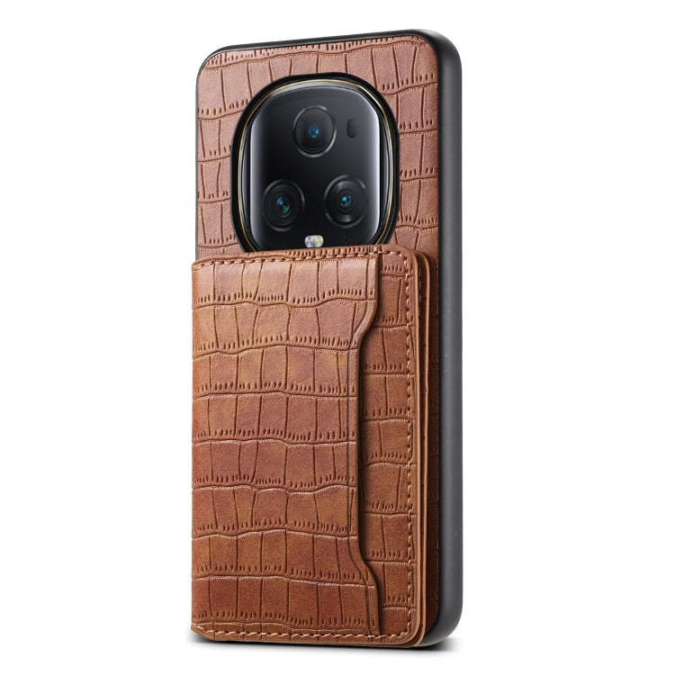 For Honor Magic5 Ultimate Crocodile Texture Card Bag Design Full Coverage Phone Case(Brown)