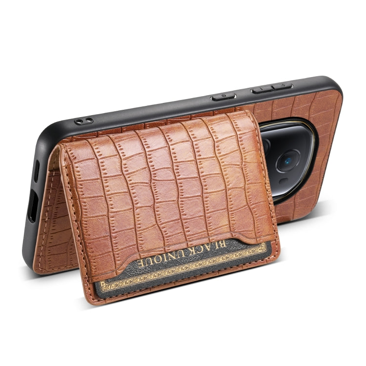 For Honor Magic5 Ultimate Crocodile Texture Card Bag Design Full Coverage Phone Case(Brown)