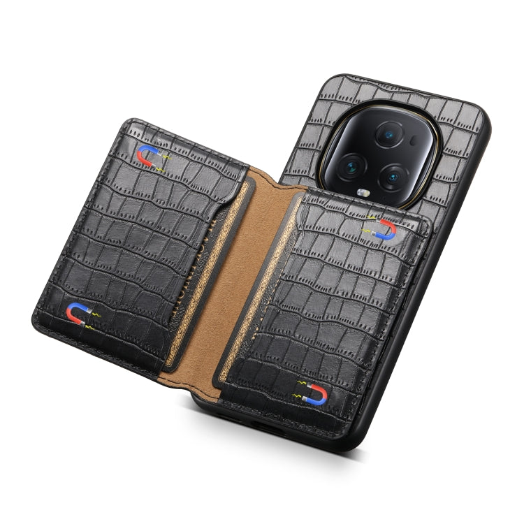 For Honor Magic5 Ultimate Crocodile Texture Card Bag Design Full Coverage Phone Case(Black)